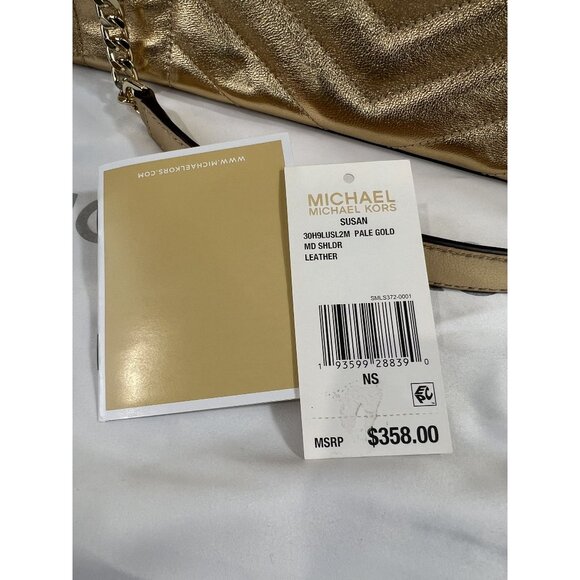 Michael Michael Kors Susan Metallic Medium Shoulder Bag Pale Gold New Chain - Picture 6 of 13